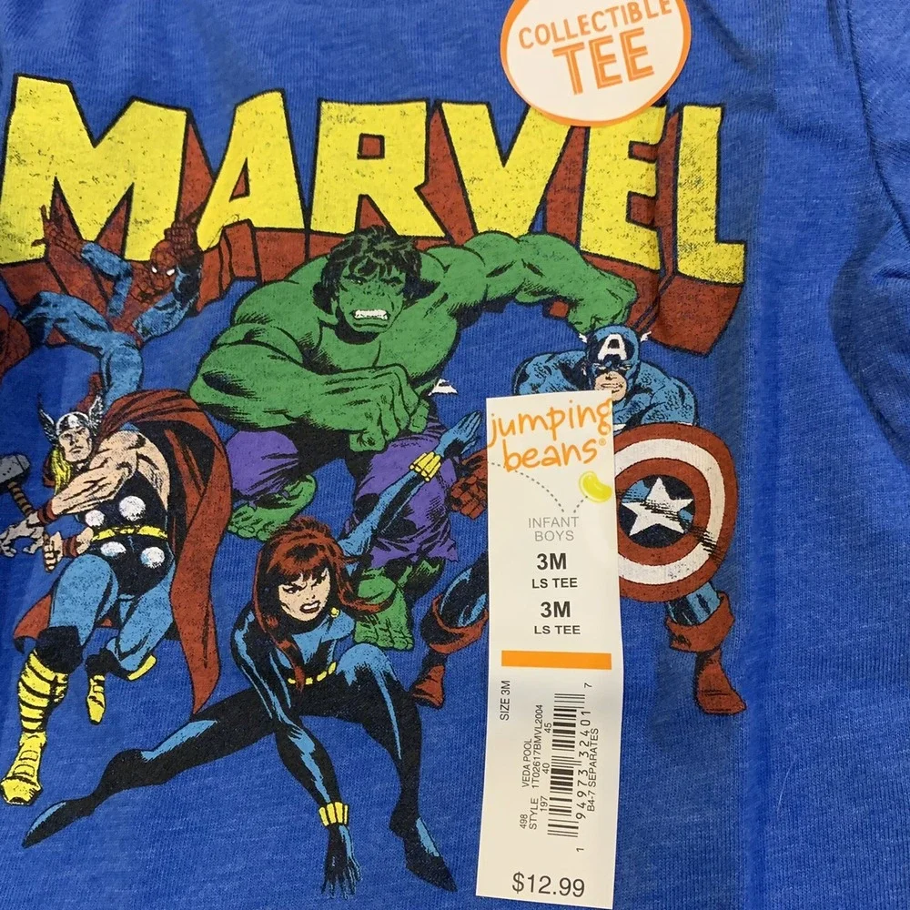 Jumping Beans Boys Marvel Super Heroes Graphic Tee 3 Month New with Tags Blue